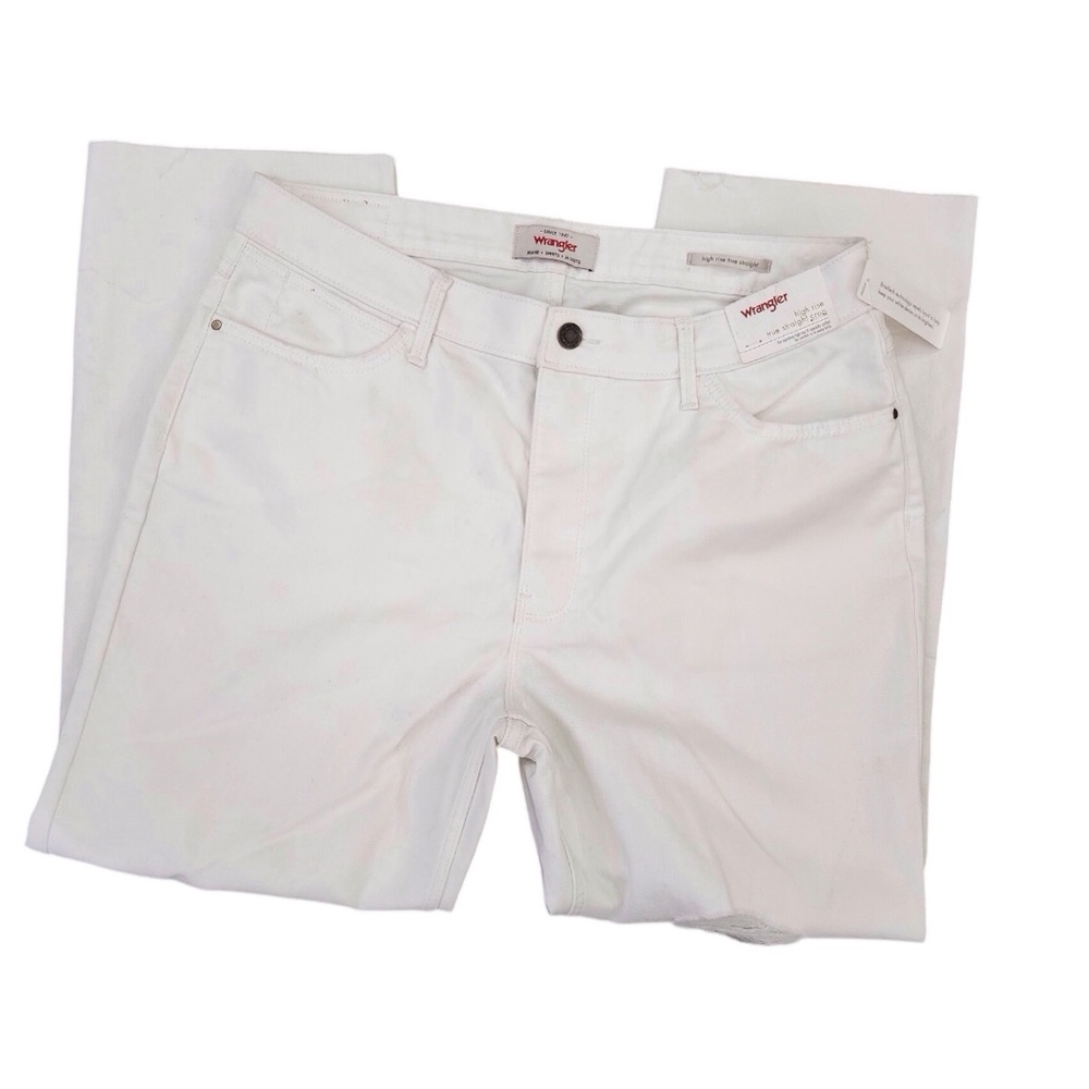 WRANGLER High Rise White True Straight Crop Pants Womens 14/32 Distressed Jeans